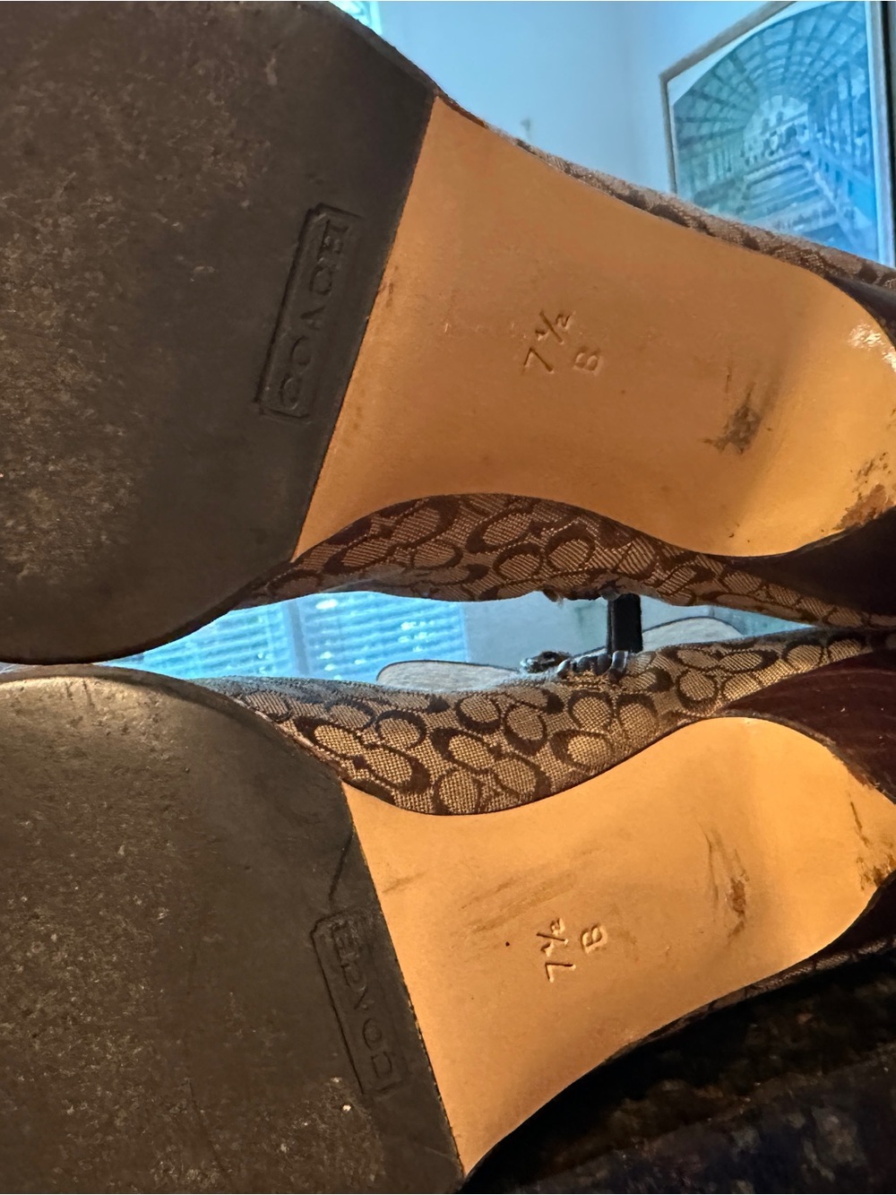 Coach Signature Logo Pointed Toe Mid-Calf Boots in Tan/Brown - Picture 7 of 9